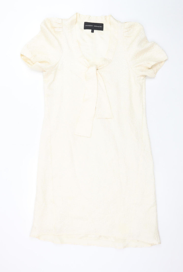 Laundry Industry Women’s Ivory Bow Shift Dress Size S Short Sleeve