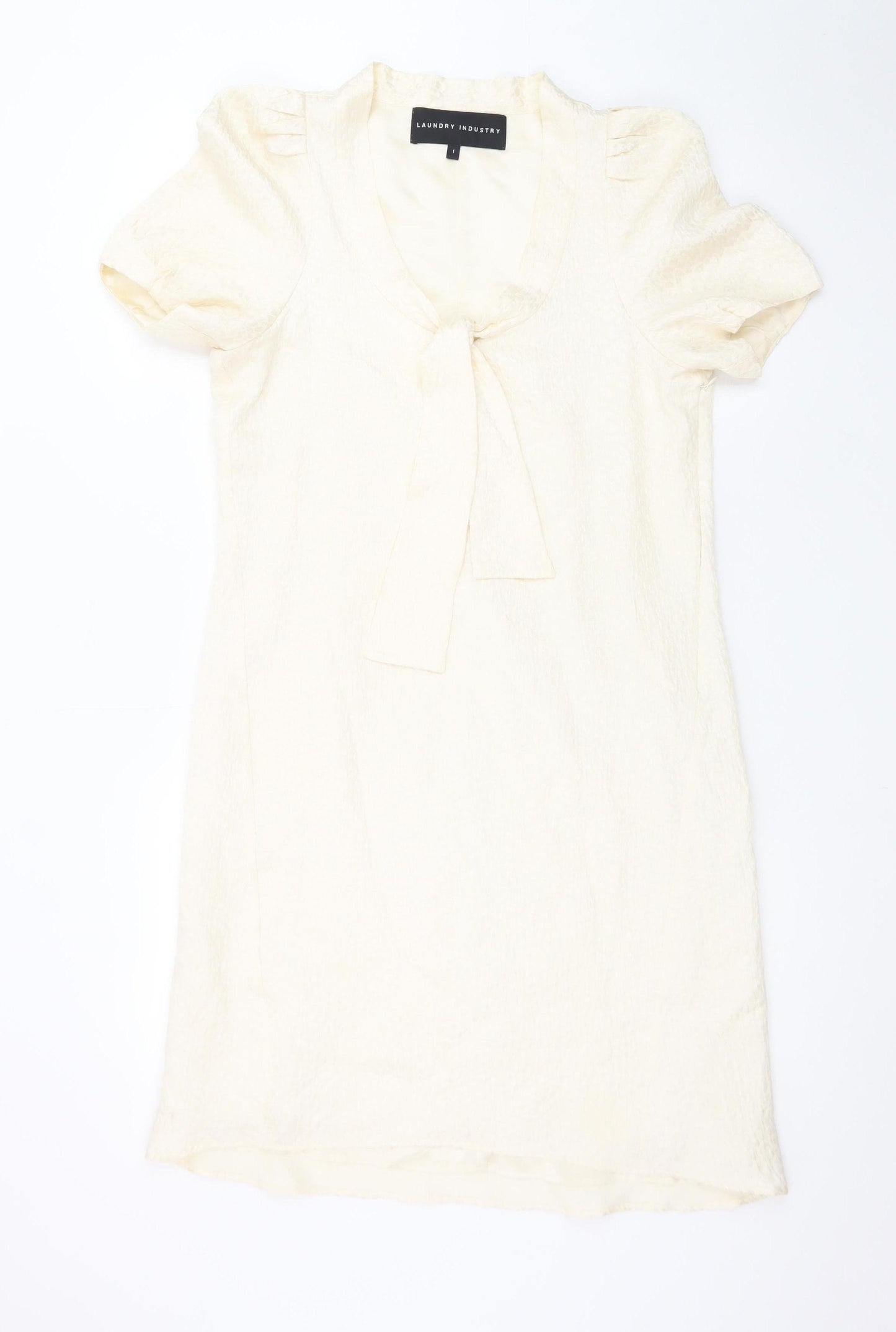 Laundry Industry Women’s Ivory Bow Shift Dress Size S Short Sleeve