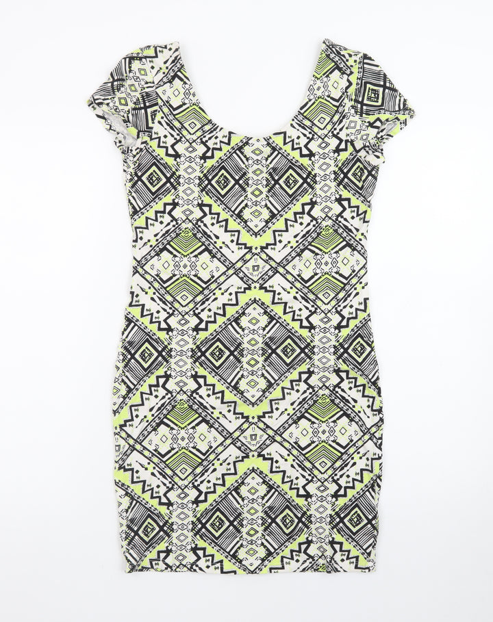 New Look Womens Multicoloured Size 12 Geometric Bodycon Dress
