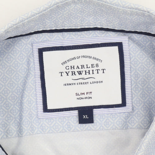 Charles Tyrwhitt Men's Blue Slim Fit Non-Iron Cotton Dress Shirt XL