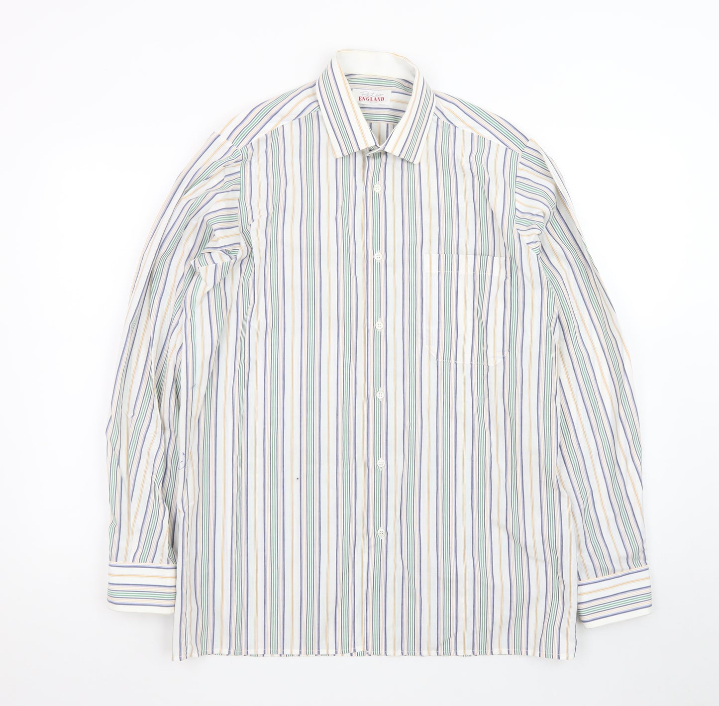 Peter England Men's Multicoloured Striped 15in Regular Fit Cotton Blend Long Sleeve Shirt