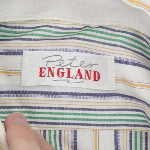 Peter England Men's Multicoloured Striped 15in Regular Fit Cotton Blend Long Sleeve Shirt