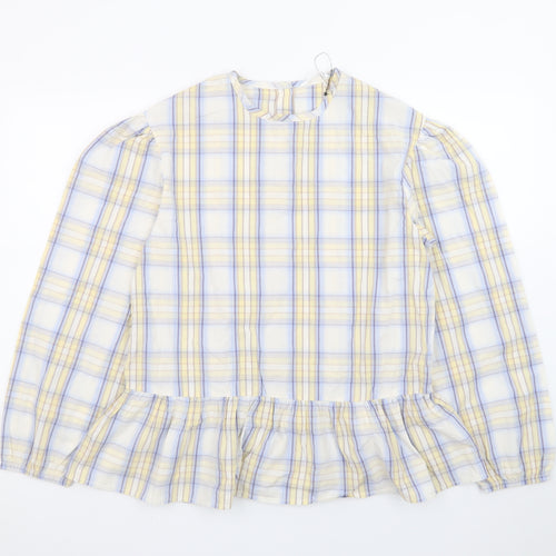 Marks and Spencer Teens Multicoloured Cotton Check Ruffle Blouse Size 16
