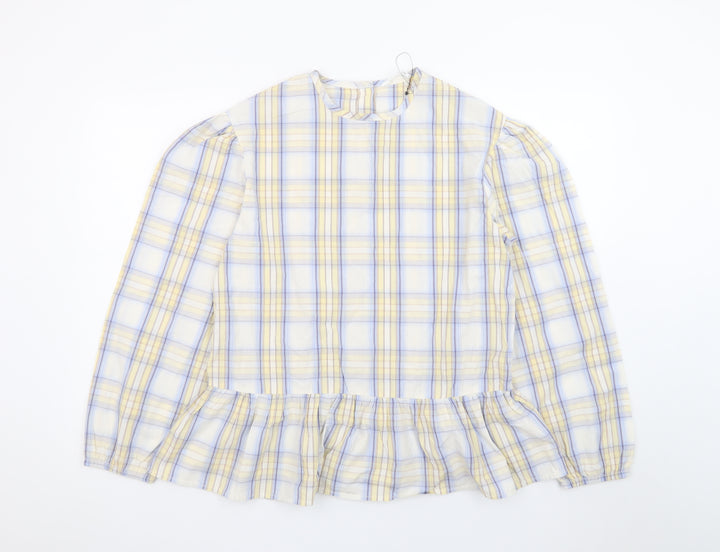Marks and Spencer Teens Multicoloured Cotton Check Ruffle Blouse Size 16