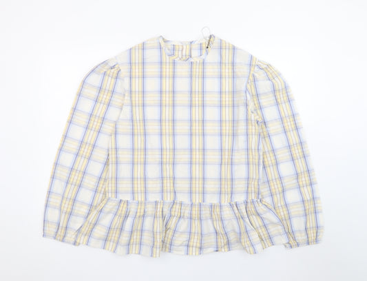 Marks and Spencer Teens Multicoloured Cotton Check Ruffle Blouse Size 16