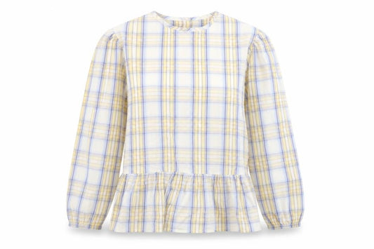 Front view of Marks & Spencer Teens Multicoloured Cotton Check Ruffle Blouse, size 16