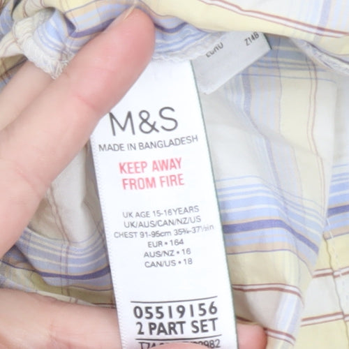 Marks and Spencer Teens Multicoloured Cotton Check Ruffle Blouse Size 16