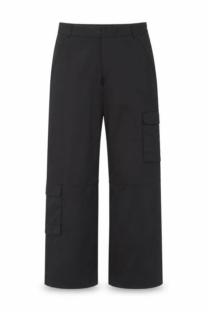 Front view of Zara Men's Black Cargo Trousers, size S, Regular Fit