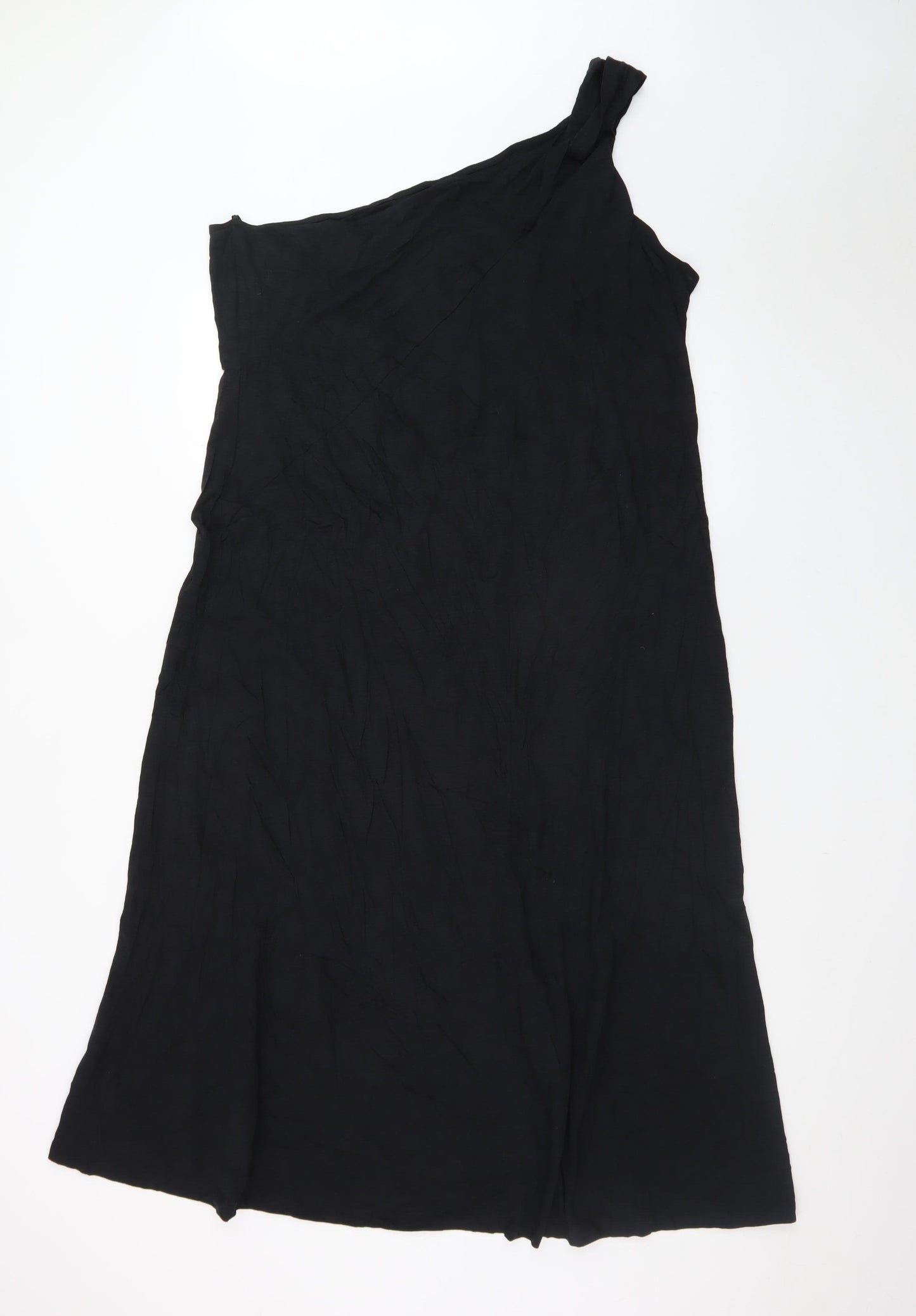 Marks and Spencer Women's Black Cotton One Shoulder A-Line Dress Size 18