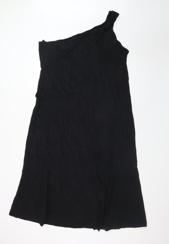 Marks and Spencer Women's Black Cotton One Shoulder A-Line Dress Size 18