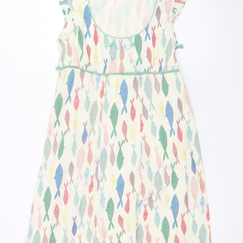 White Stuff Women’s Multicoloured Fish Print A-Line Dress Size 12