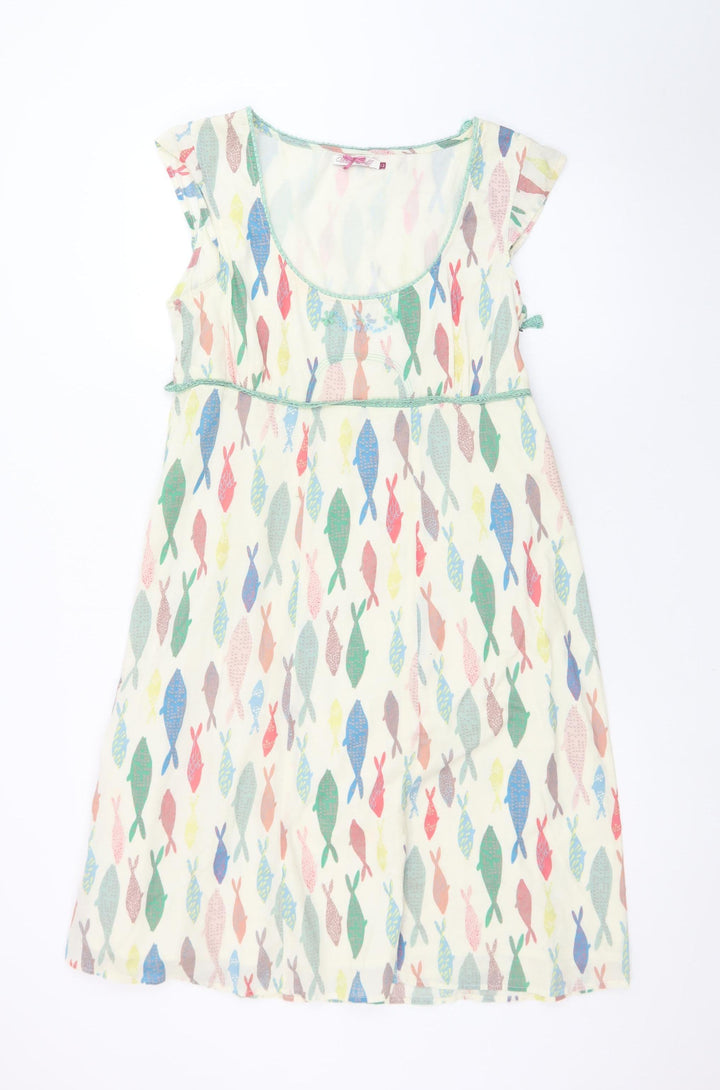 White Stuff Women’s Multicoloured Fish Print A-Line Dress Size 12