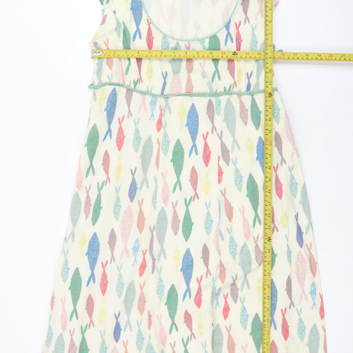 White Stuff Women’s Multicoloured Fish Print A-Line Dress Size 12