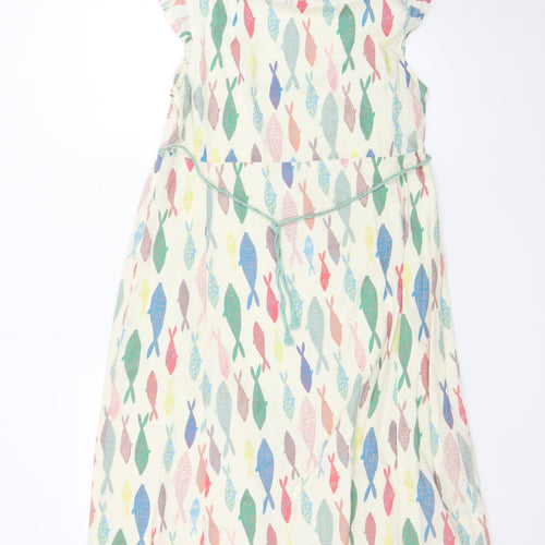 White Stuff Women’s Multicoloured Fish Print A-Line Dress Size 12