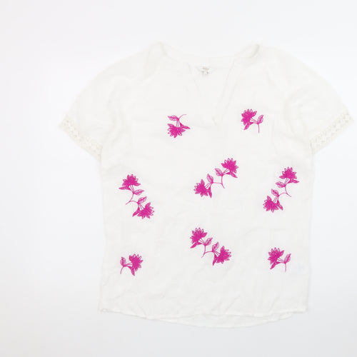 Cotton Traders Womens White Embroidered Floral Tunic Blouse Size 8