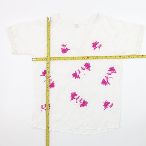 Cotton Traders Womens White Embroidered Floral Tunic Blouse Size 8