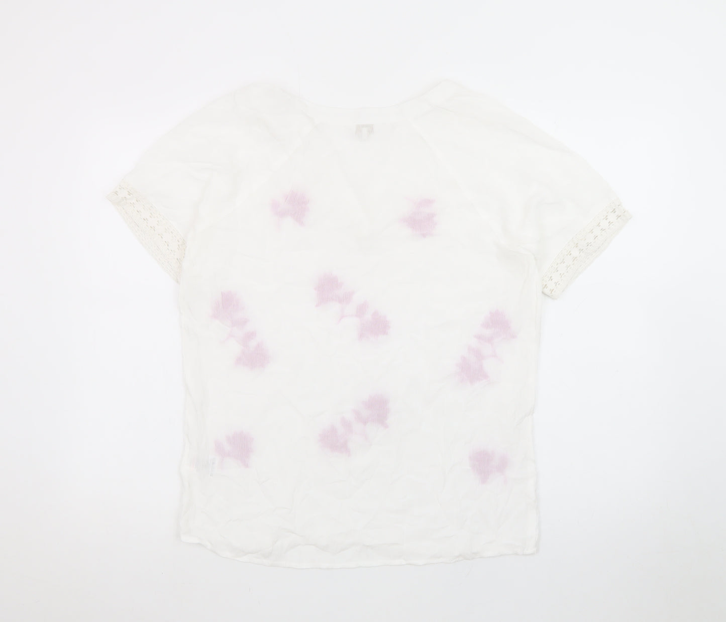 Cotton Traders Womens White Embroidered Floral Tunic Blouse Size 8