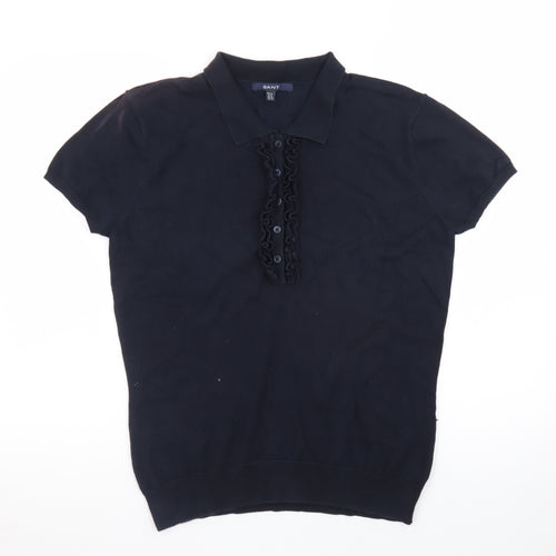 GANT Men's Black XL Cotton Blend Short Sleeve Polo Shirt