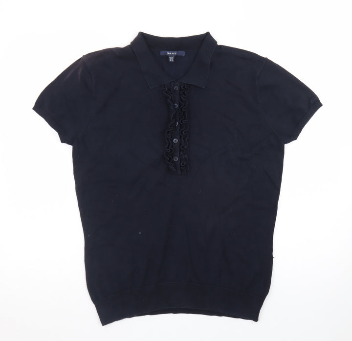 GANT Men's Black XL Cotton Blend Short Sleeve Polo Shirt