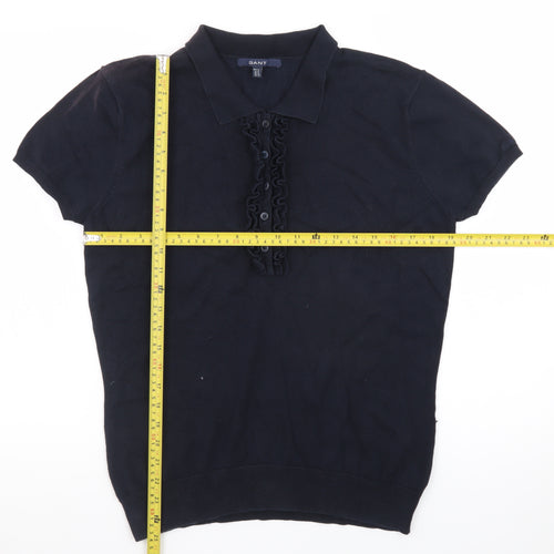 GANT Men's Black XL Cotton Blend Short Sleeve Polo Shirt