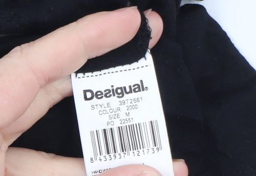 Desigual Womens Black Floral Art T-Shirt M Viscose Short Sleeve