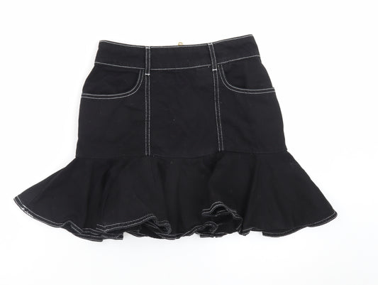 River Island Women’s Black Flared Short Denim Skirt Size 8