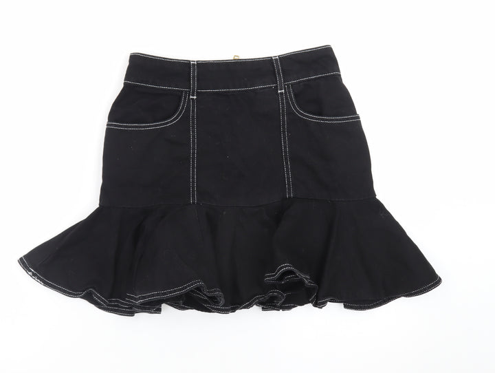 River Island Women’s Black Flared Short Denim Skirt Size 8