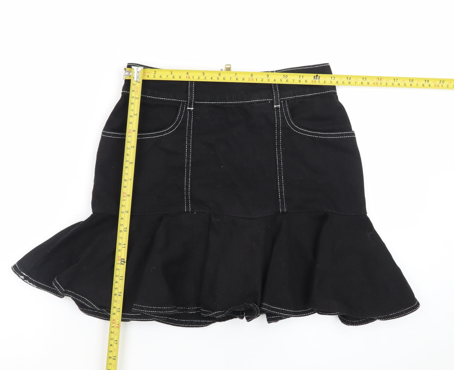 River Island Women’s Black Flared Short Denim Skirt Size 8
