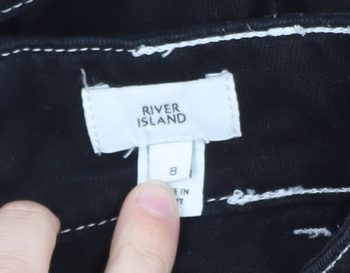 River Island Women’s Black Flared Short Denim Skirt Size 8