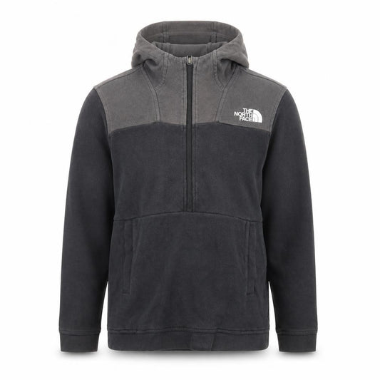Front view of The North Face boys’ black fleece full zip hoodie, size L, outdoor warm