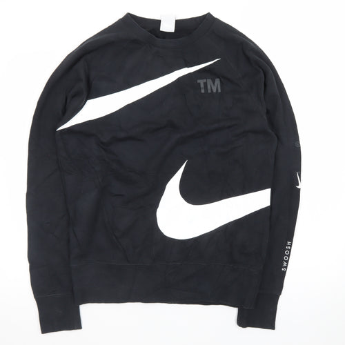Nike Men's Black Swoosh Logo Graphic Crew Neck Sweatshirt Small