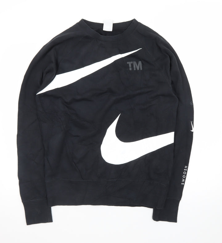 Nike Men's Black Swoosh Logo Graphic Crew Neck Sweatshirt Small