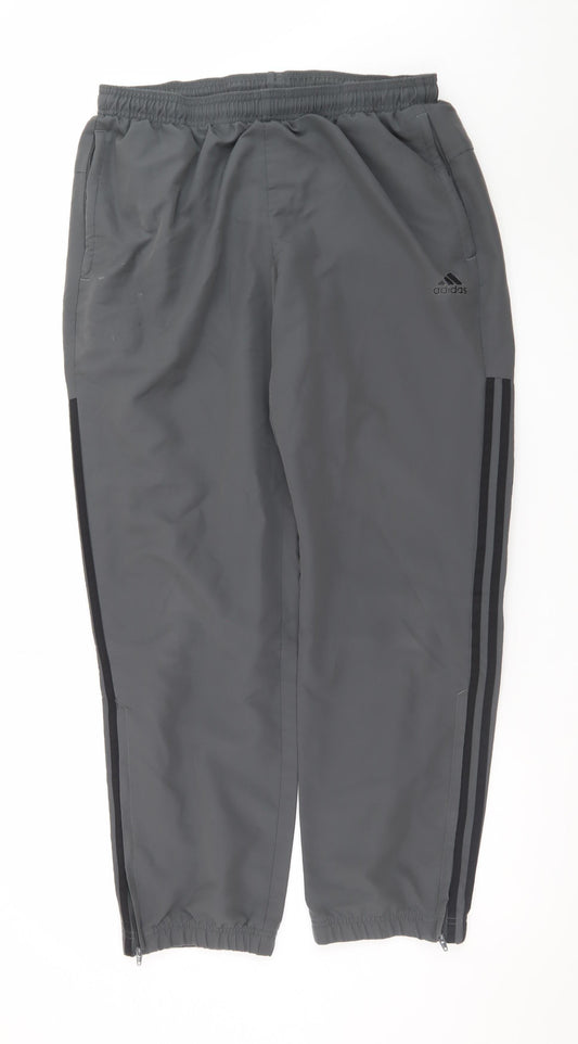 Adidas Men's Grey L Jogger Trousers with Ankle Zip and Pockets