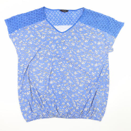 Yours Womens Blue Floral Lace Shoulder Tunic Top Size 22