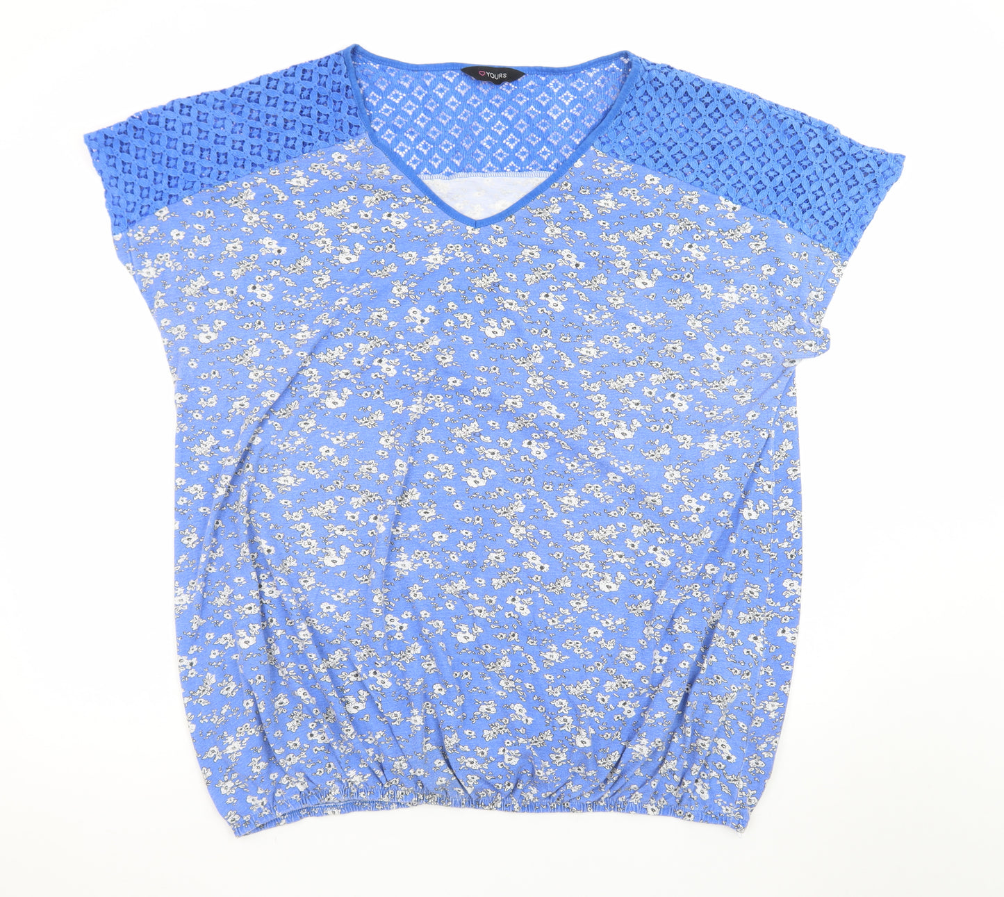 Yours Womens Blue Floral Lace Shoulder Tunic Top Size 22