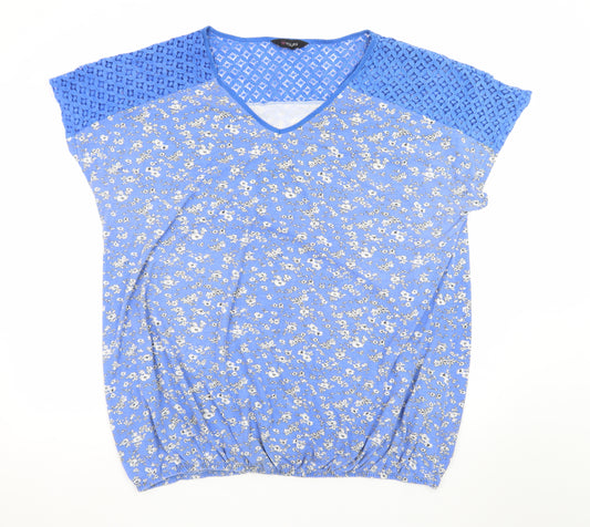 Yours Womens Blue Floral Lace Shoulder Tunic Top Size 22