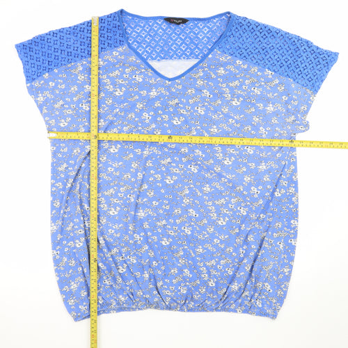 Yours Womens Blue Floral Lace Shoulder Tunic Top Size 22