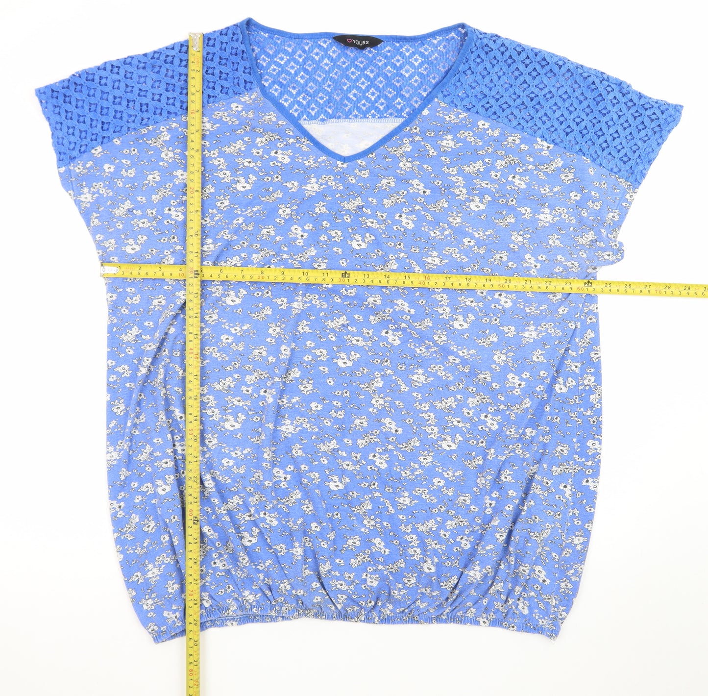 Yours Womens Blue Floral Lace Shoulder Tunic Top Size 22