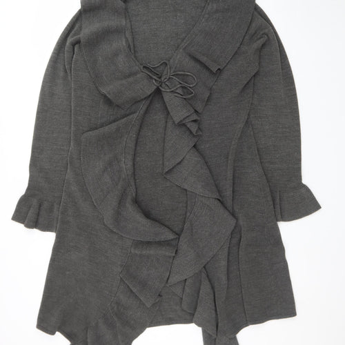 E-vie Women's Grey Ruffle Open Front Long Sleeve Cardigan Size 22-24