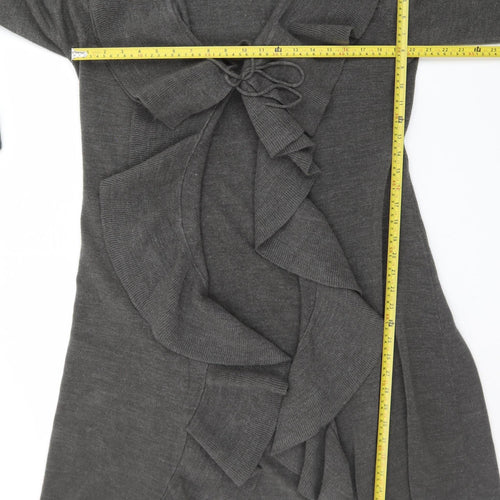 E-vie Women's Grey Ruffle Open Front Long Sleeve Cardigan Size 22-24