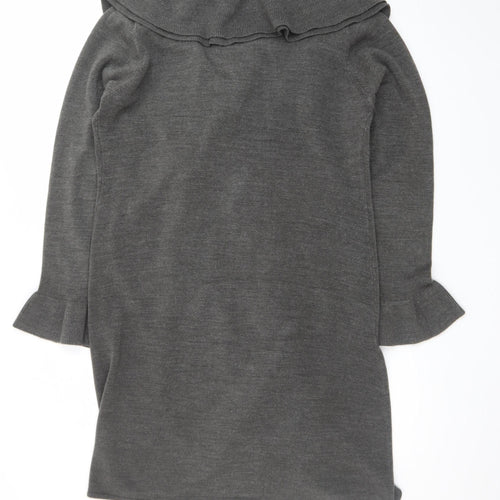E-vie Women's Grey Ruffle Open Front Long Sleeve Cardigan Size 22-24
