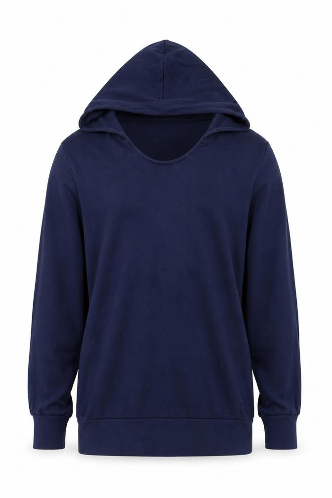 Front view of Manuka unisex blue small pullover hoodie embroidered floral slim fit