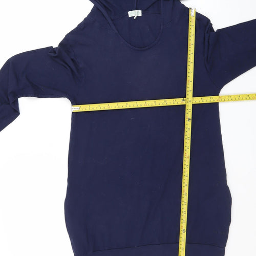 Manuka Unisex Blue Small Pullover Hoodie Embroidered Floral Slim Fit