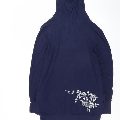 Manuka Unisex Blue Small Pullover Hoodie Embroidered Floral Slim Fit