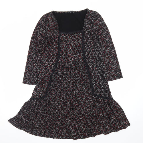 Warehouse Women’s Black Floral Fit & Flare Dress Size 12