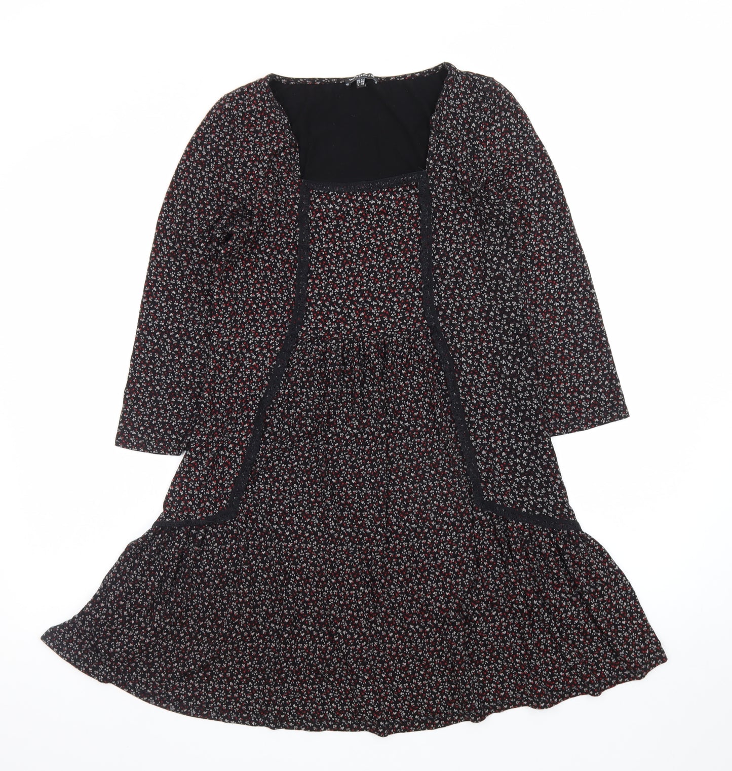 Warehouse Women’s Black Floral Fit & Flare Dress Size 12