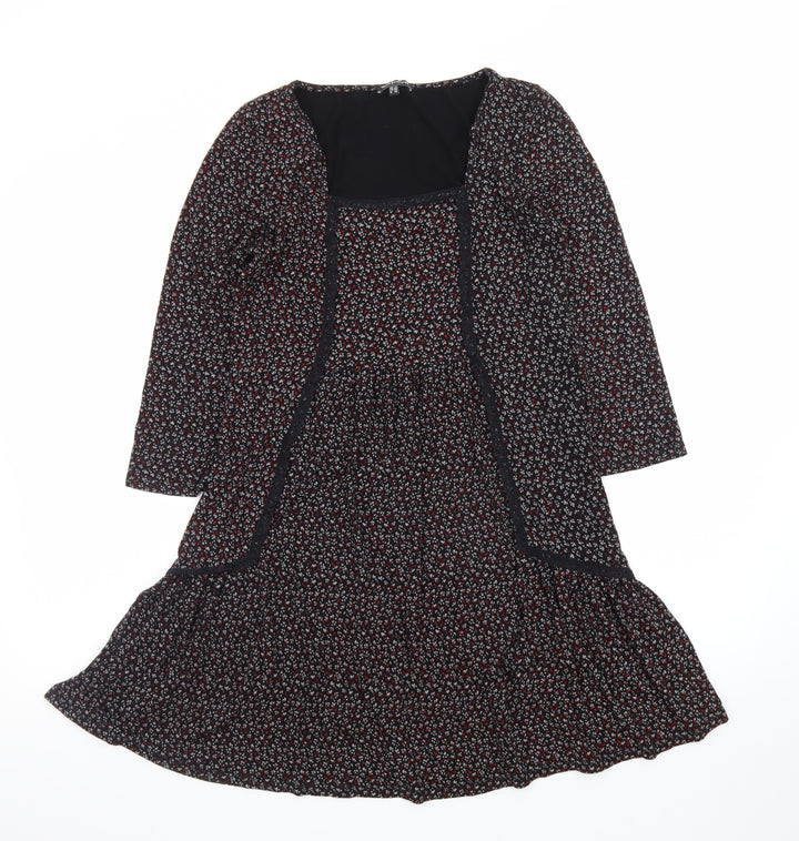 Warehouse Women’s Black Floral Fit & Flare Dress Size 12