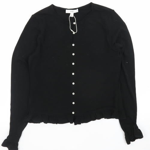 Marks and Spencer Women's Black Ruffle Button Cardigan Size 12