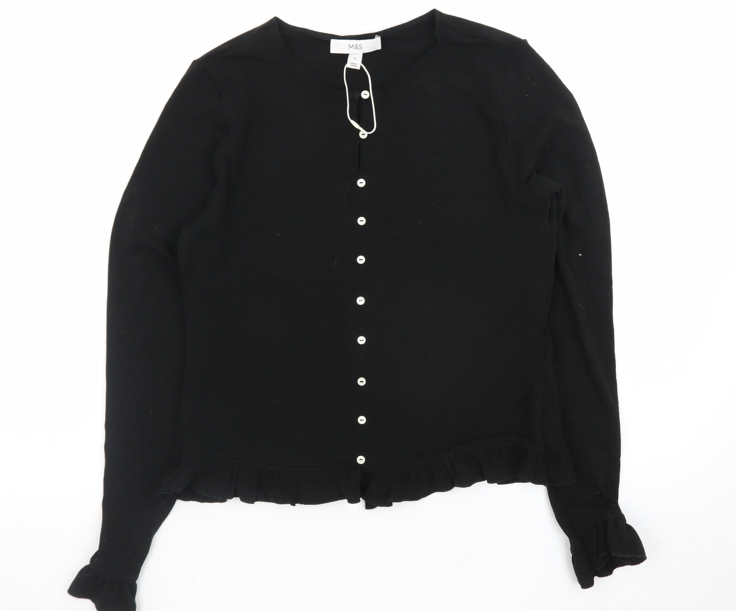 Marks and Spencer Women's Black Ruffle Button Cardigan Size 12