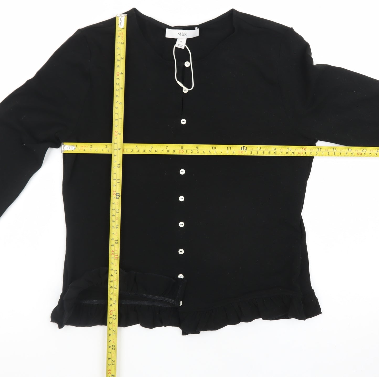 Marks and Spencer Women's Black Ruffle Button Cardigan Size 12